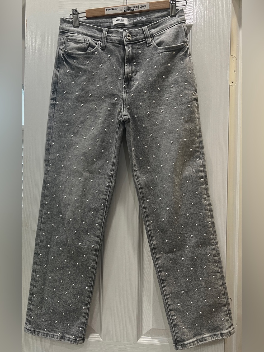 Kensie Jeans Gray The Ella High-Rise Straight Jeans studded size 26 EUC